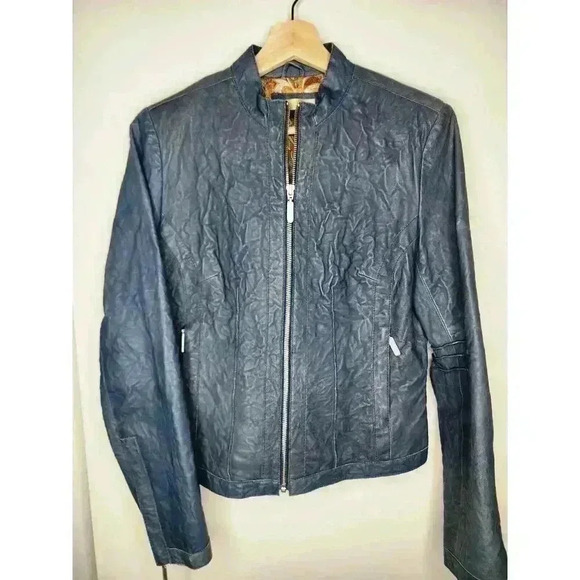 Wilsons Leather Vintage Women's Small Biker Jacket Blue Textured Lined Beautiful - Picture 1 of 6